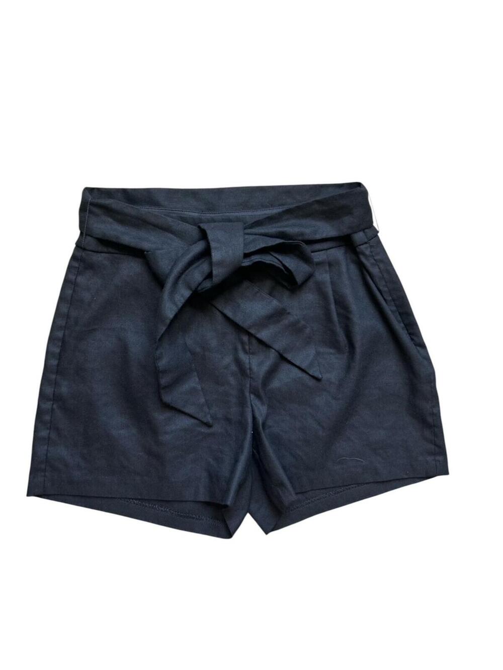 Express Linen Blend Shorts Black Size 6 Belted Resort Minimalist